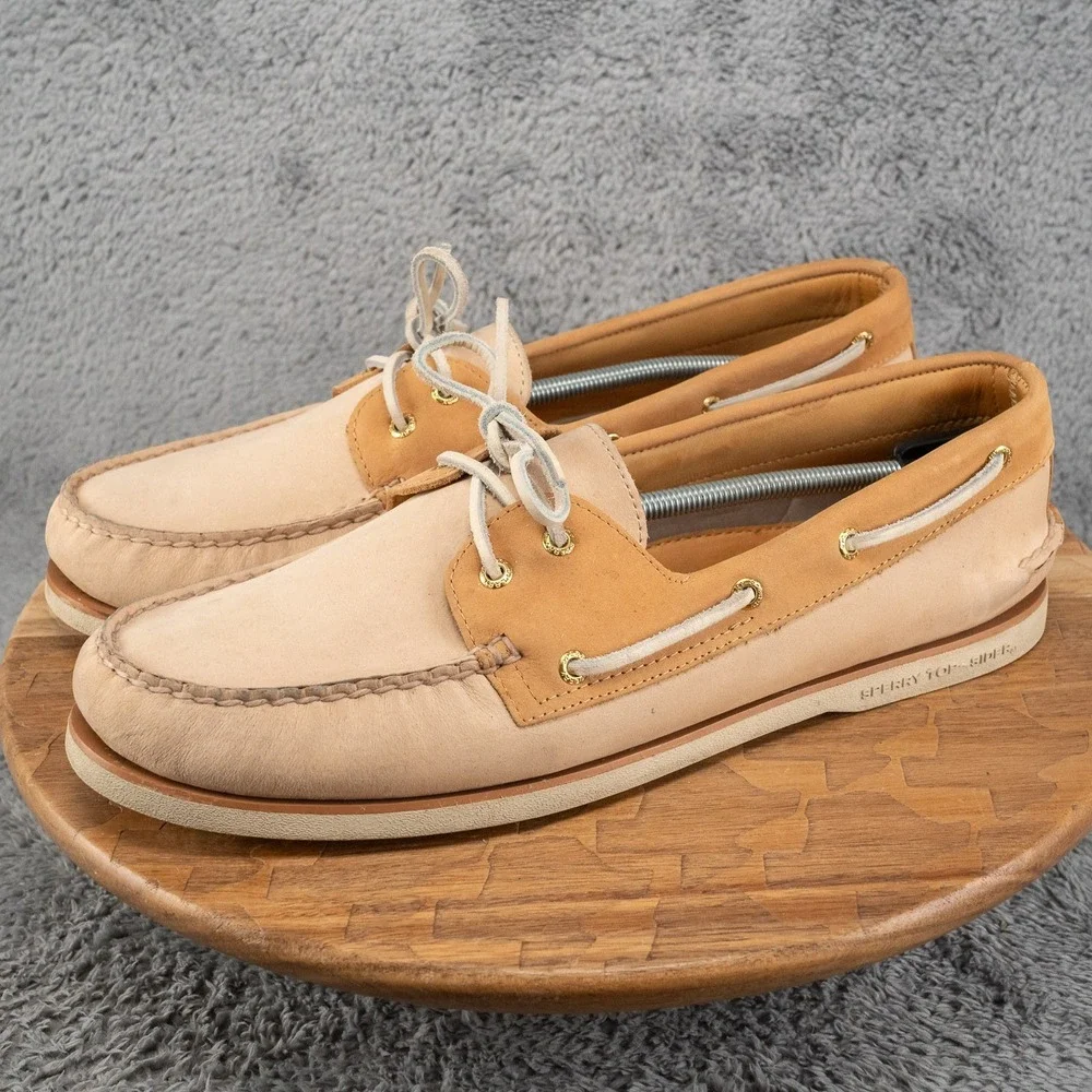 Sperry Gold Cup Boat Shoes Mens 15 M A/O 2-Eye 2-Tone Cream Leather Preppy